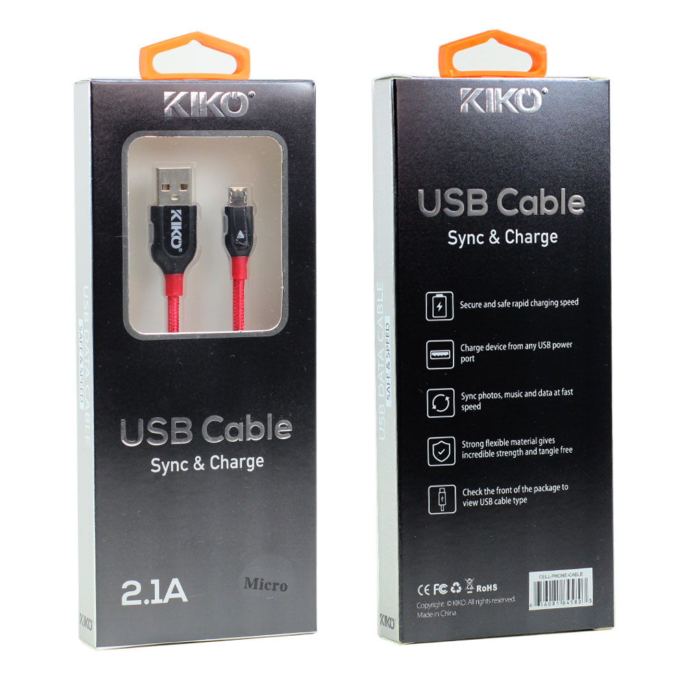 Micro 2A USB V8V9 Heavy Duty Braided Cable 3FT (Black Red)
